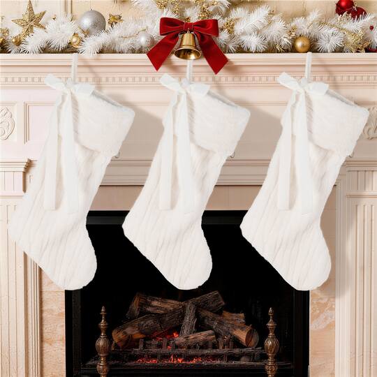 Glitzhome® 24" White Textured Plush Christmas Stocking
